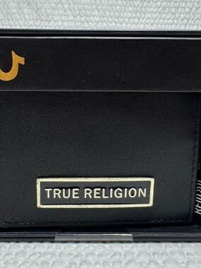True Religion Black Leather Wallet with Logo Plaque